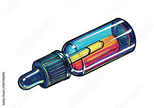 Colorful dropper bottle illustration with vibrant liquid inside