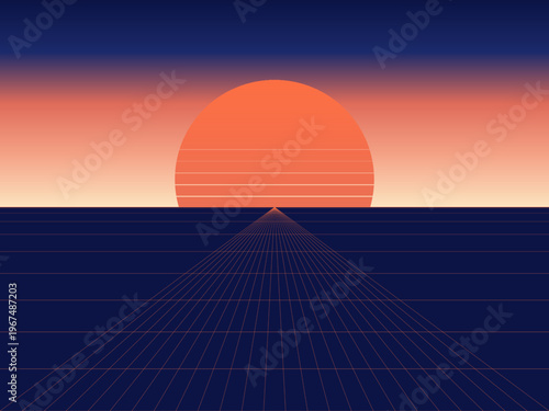 Outrun Sunset Synthwave Neon Landscape Wallpaper Art