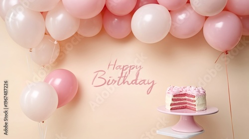 Birthday Celebration With Cake and Balloons in a Simple Setting