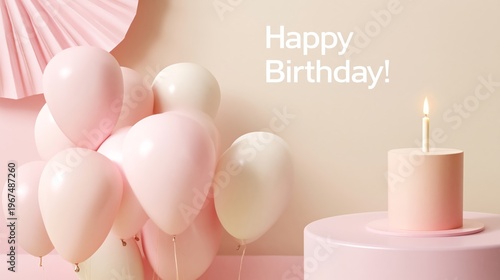 Celebration With Pink Balloons and a Cake for a Birthday Party