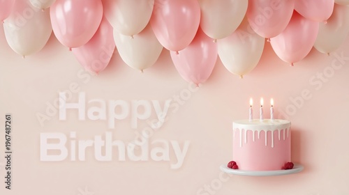 Celebration With Pink Balloons and a Cake for a Birthday Party