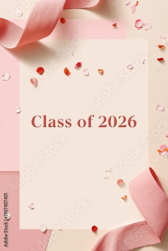 Celebration for Class of 2026 With Pink Decorations and Confetti on a Simple ...