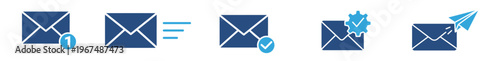 Email Communication Icon Set, Message and Mail Service Symbols, Vector Illustration