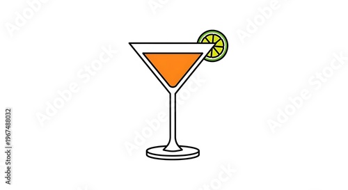 Elegant cocktail in martini glass with lime garnish isolated illustration