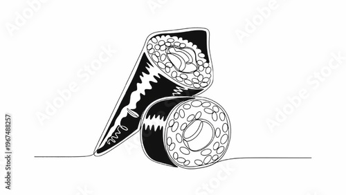 Sushi Day Temaki and Maki Combo Continuous Line Art – Japanese Food Minimal Vector Illustration
