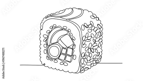 Sushi Day Uramaki Sushi Roll Line Art – Modern Japanese Cuisine Minimal Vector Illustration