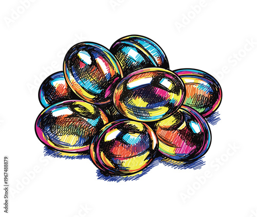 Vibrant, glossy softgel capsules artfully arranged in a cluster