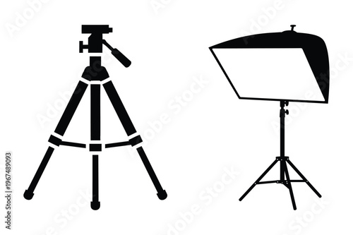 Photography equipment silhouette: tripod and softbox