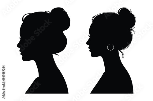 Female profile silhouettes with hair buns