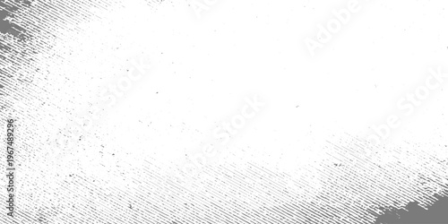 Grunge white background frame with rough black spray edges, dust particles, and distressed texture fading from corners, minimalist abstract urban style.