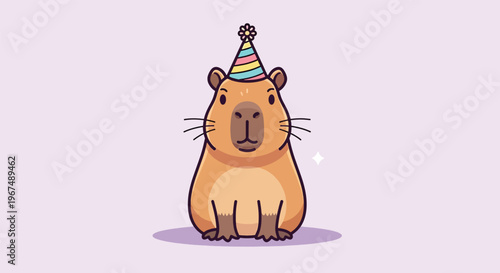Adorable capybara wearing a festive party hat celebrating a special occasion.
