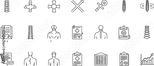 Medical icons set including spine charts and human body outlines for health and wellness concepts  medical symbols for healthcare and anatomy studies