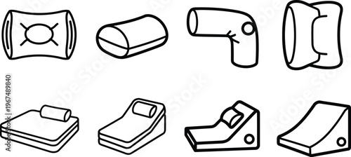 Set of industrial pipe elbow and flange line icons  plumbing system components  industrial equipment  drawings
