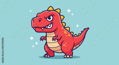 Cute Red TRex Dinosaur Cartoon Illustration.