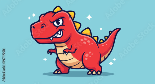 Cute Red Tyrannosaurus Rex Dinosaur Cartoon Illustration.