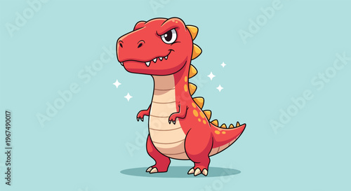 Cute Red Tyrannosaurus Rex Dinosaur Cartoon Character.