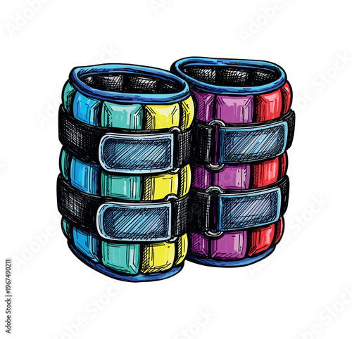 Colorful adjustable ankle weights for fitness training and exercise routines