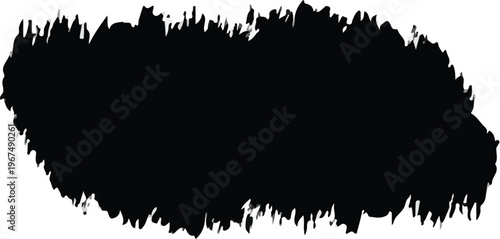 dense black ink brush stroke with spiky frayed edges grunge texture transparent overlay for design
