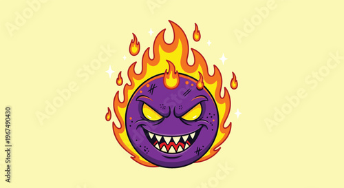 Purple Monster with Fiery Aura and Evil Grin.