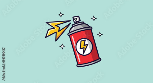 Red Spray Can with Lightning Bolt Icon and Sparkles.
