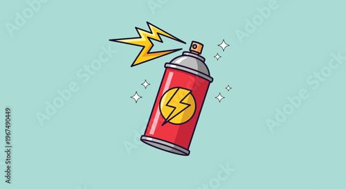 Red spray can with lightning bolt symbol spraying a yellow lightning bolt.
