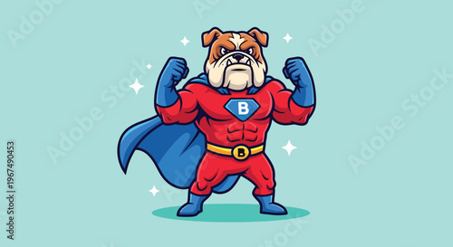 Strong Bulldog Superhero Mascot Cartoon Illustration.