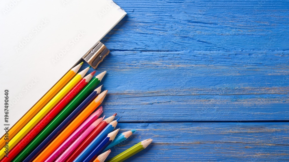 Obraz premium Creating Notes With Colored Papers and a Pencil on a Wooden Surface for School Activities