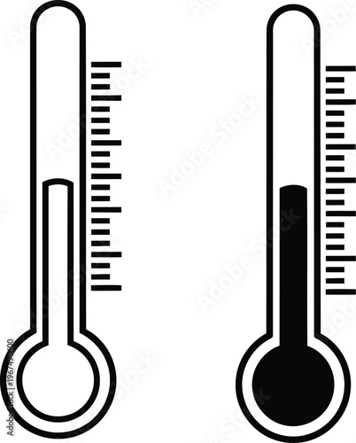 Comparison of empty and filled mercury thermometers showing temperature measurement differences Vector