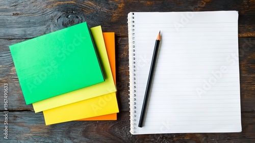 Creating Notes With Colored Papers and a Pencil on a Wooden Surface for Schoo...