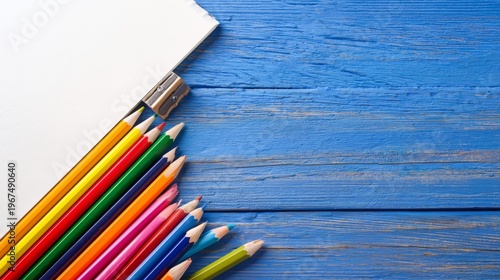 Creating Notes With Colored Papers and a Pencil on a Wooden Surface for Schoo...