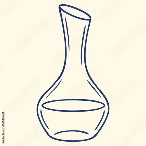 Modern minimalist line art illustration of a glass wine decanter with liquid inside, isolated on light background.