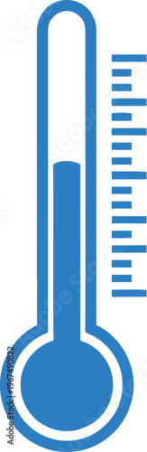 A simple illustration of a thermometer showing a moderate temperature reading. Vector