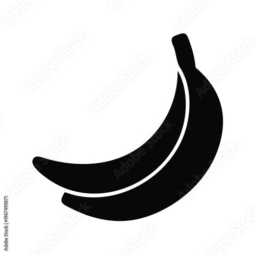 A simple black silhouette of two bananas on a white background.