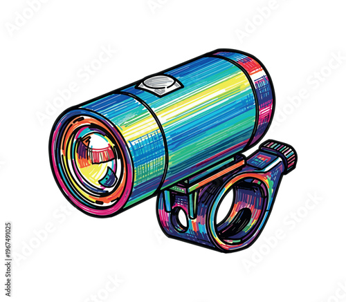 Colorful illustration of a bike front light with compact design