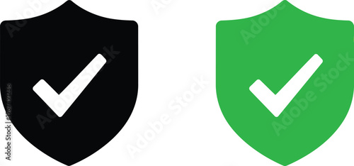 Comparison of security status indicators with checkmarks in different colored shields Vector