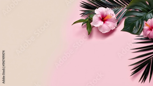 Flowers in a Vase on a Minimalist Floor in a Room With Soft Pink Walls and a ...