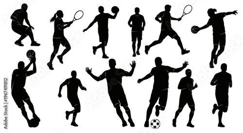 Dynamic Silhouettes of Various Athletes Engaged in Different Sports Activities.