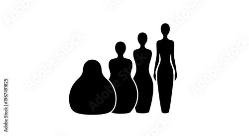 Female body shape transformation from obese to slender silhouette.