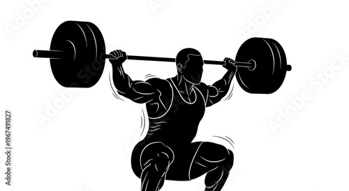 Weightlifter performing a squat with a barbell, demonstrating strength and power.