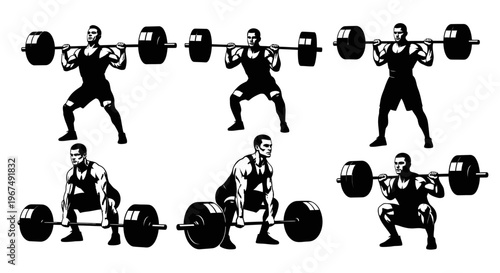 Weightlifting exercises sequence showing proper form and technique for strength training.