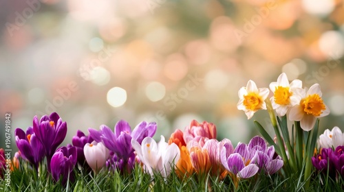Colorful Flowers Bloom in Springtime Garden Under Soft Sunlight in the Afternoon