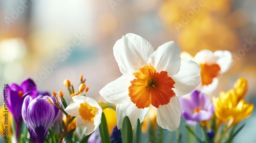 Colorful Flowers Bloom in Springtime Garden Under Soft Sunlight in the Afternoon