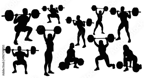 Weightlifting silhouettes showcasing various strength training exercises.