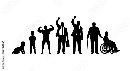 Human life cycle stages from infancy to old age.