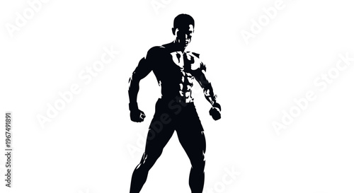 Muscular male silhouette standing in a powerful pose.
