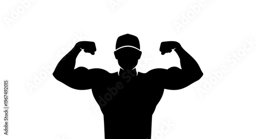 Silhouette of a muscular man flexing his biceps, symbolizing strength and power.