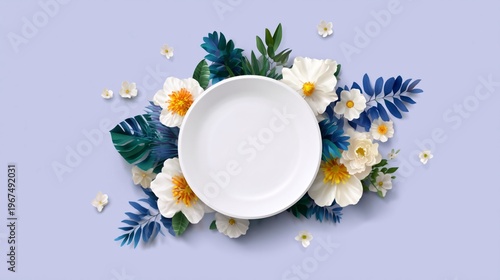 Floral Arrangement With an Empty Plate on a Light Background During a Dinner ...