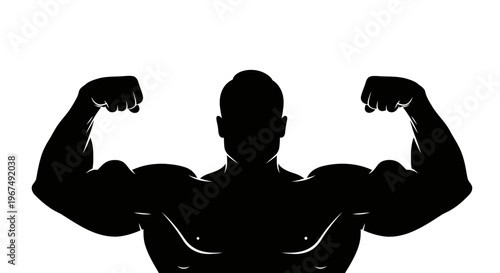 Silhouette of a muscular man flexing his biceps.