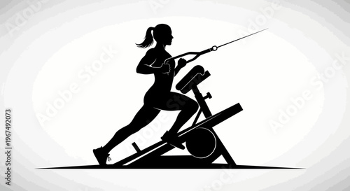 Silhouette of a woman exercising on a fitness machine.