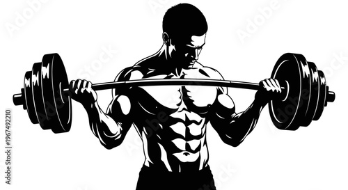 Strong man lifting heavy barbell during intense workout session.